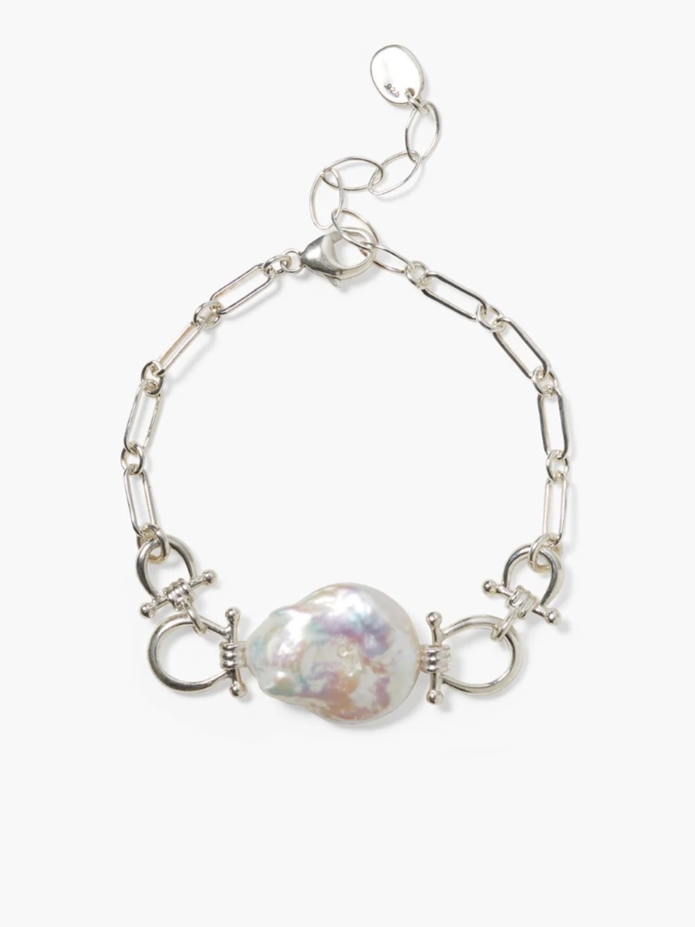 NWT CHAN LUU STERLING SILVER CHEVAL BAROQUE PEARL PENDANT CHARM BRACELET